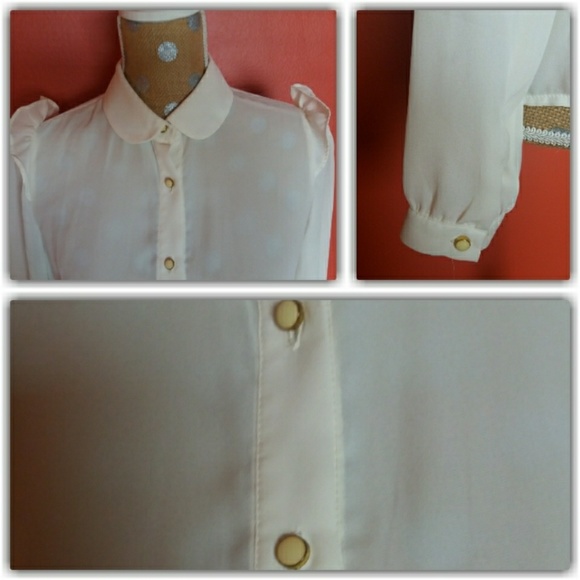 Off White Flowy Ruffled Button Down Blouse - Picture 4 of 5